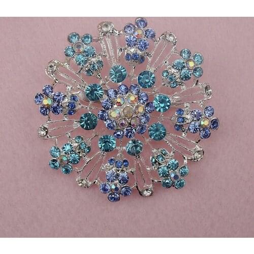 65MM Diametre Silver Plated Multi-Color Rhinestone Flower Fashion Wedding Jewelry Pin Brooch, Item NO.: BH7465-P