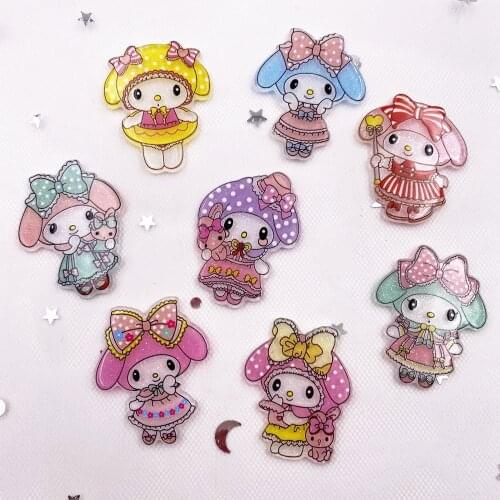 8PCS Colorful Mix Lovely Glitter Rabbit Flatback Acrylic Sheet Miniature Pattern Applique DIY Scrapbook Home Decor Craft OJ06