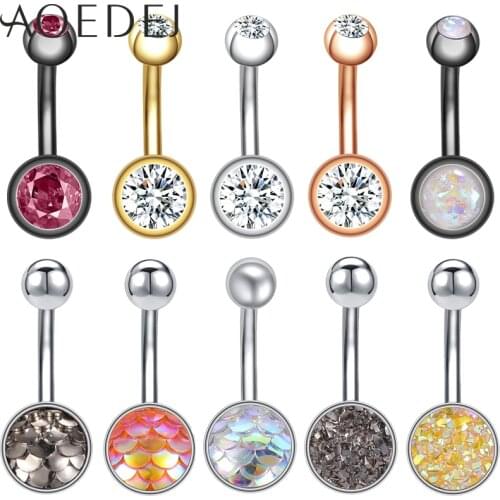 AOEDEJ 14g Opal Crystal Belly Button Rings for Women Surgical Steel Navel Piercing Ombligo Ball Nombril Body Jewelry Piercings