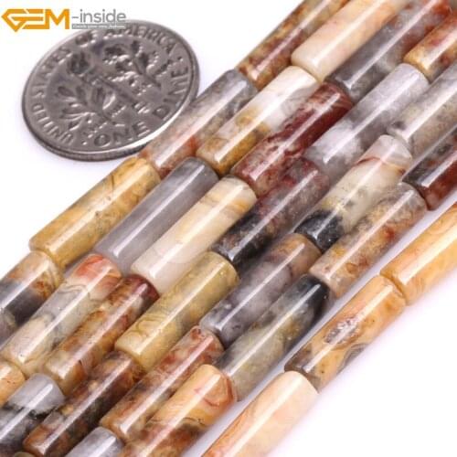 Gem-inside 4x13mm Natural Column Tube Precious Stone Beads for Jewelry Making Strand 15" DIY Jewellery