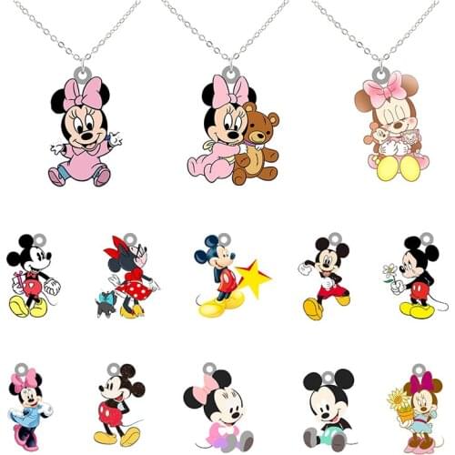 Disney Cute Minnie Hug Bear Necklace Fashion Cartoon Accessories Minnie Epoxy Resin Pendant Acrylic Long Chain