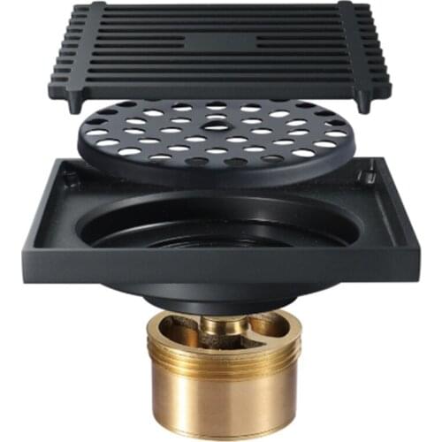 Black Brass Shower Drain Bathroom Floor Drain Tile Insert Square Anti-Odor Floor Drain Waste Grates Toilet Balcony Drains