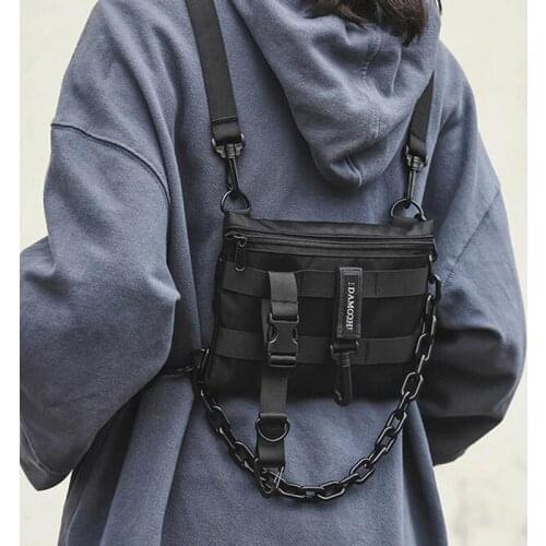 Functional Tactical Chest Bag For Men Fashion Bullet Hip Hop Vest Streetwear Bag Waist Pack female Black Wild Chest Rig Bag
