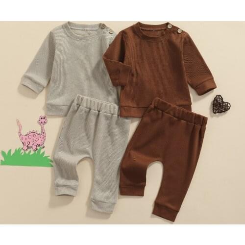 Citgeett Autumn Solid Infant Baby Girls Boys Casual T-shirt and Trousers Set Long Sleeve Tops Pants Spring Clothes