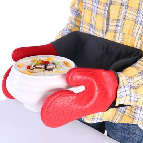 Integrated Silicone Baking Gloves Thicken Oven Gloves Heat Resistant Oven Mitts Non Slip Kitchen Gloves For Barbecue Cooking