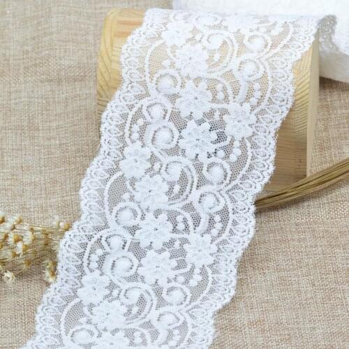 KALASO 2Yards High Quality White Elastic Lace Trim Ribbon Sewing Fabric Crafts Supplies Wedding Decoration Accessories 9.5cm
