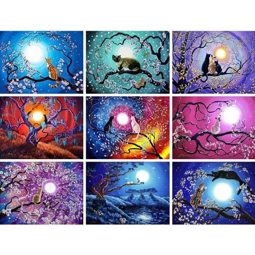 Painting By Numbers Cartoon Cat Arcylic Colorful By Numbers Moon Wall Art Oil Painting Hand Painted DIY Gift Home Decoration