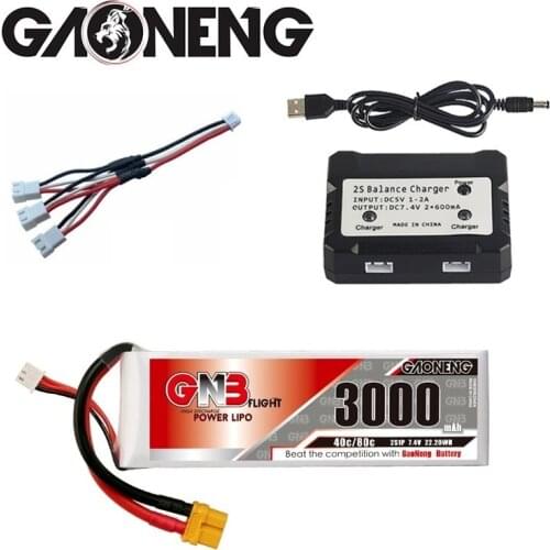 GNB 3000mAh 7.4V 2S 40C/80C Lipo Battery With XT60 Plug and charger set For RC Helicopter Quadcopter FPV Racing Drone Parts