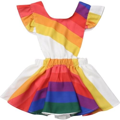 Cute Toddler Kid Girls Princess Dress Sleeveless Rainbow Stirped Party Birthday Dress For Girls Summer Baby Girl Clothing