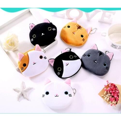 Mini plush cute cat lady coin purse ID card holder car key case oval zipper girl coin purse USB cable earphone bag plush gift