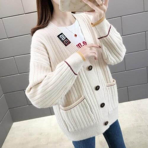 New Knitting Cardigan Sweaters Spring Autumn Womens Sweater Coats Casual Loose Cardigans Single-breasted Cardigan Pocket Jackets