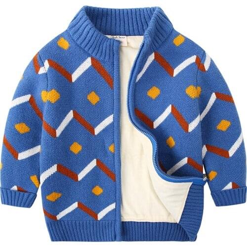 New childrens knitted zipper sweater boy Plush sweater coat