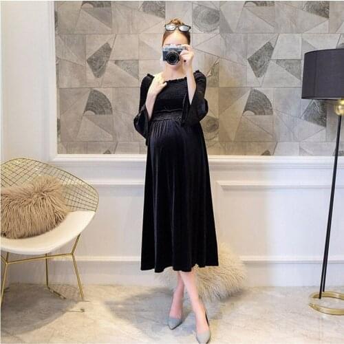 Maternity clothing Soft Dress clothes for Pregnant Women maternity dresses Shoulderless Dresses Pregnancy Womens dress spring