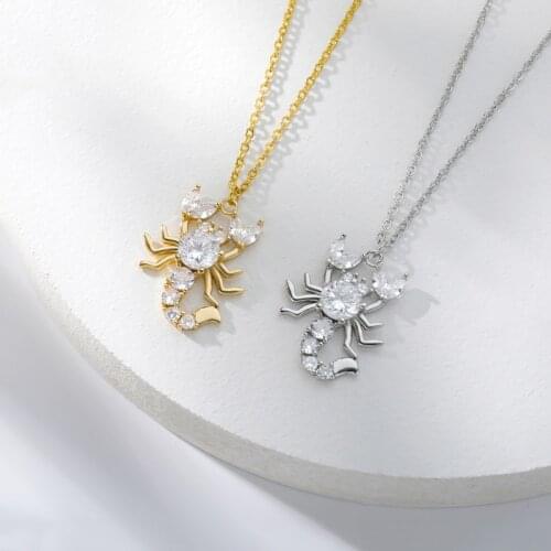 Zircon Scorpion Necklaces For Women Men Gold Silver Color Stainless Steel Neck Chain Male Female Pendant Necklace Jewelry 2021