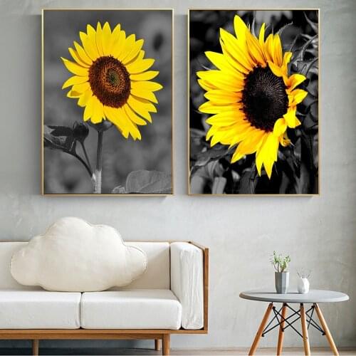 Sunflower Black White Wall Art Posters Print on Canvas Wall Art Sunflower Decorative Pictures for Living Room Decor No Frame