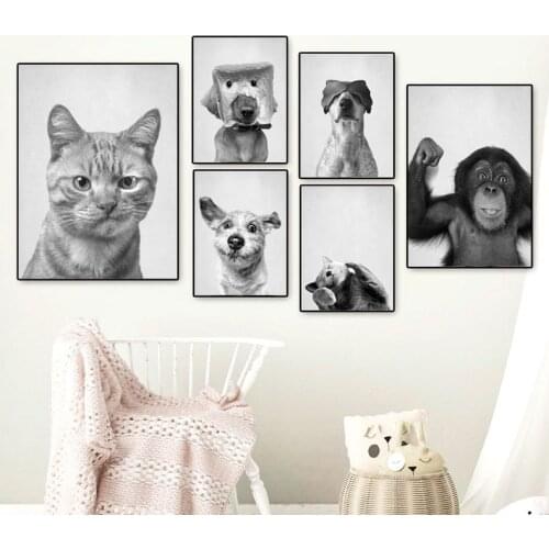 Poster Home Decor Stickers 7PCS/Set Animal Paintings Black and White Style Animal Paintings Custom Home Decoration Paintings