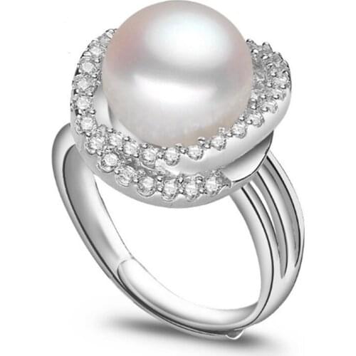 Silver Luxury top quality carat wedding engagement Ring open Ring Fashion pearl ring For women Free shipping