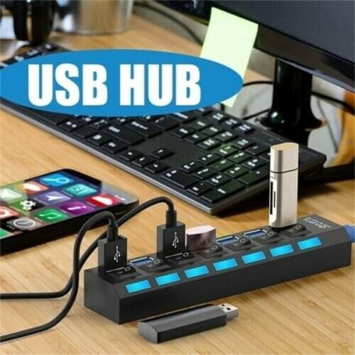 USB Socket 7 Ports USB Hub 2.0 With ON/OFF LED Switch USB Splitter Distributor For Tablet Laptop Computer Notebook розетка с usb