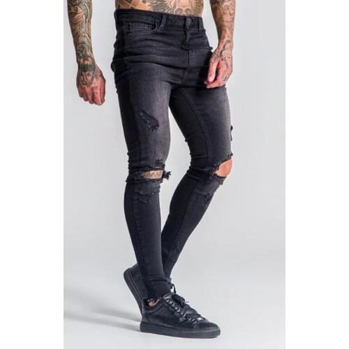 Ripped Men Jeans Men Hip Hop Black Stretchy Skinny Biker Slim Jeans Leisure Fashion The Streets High Quality Pencil Denim Pants