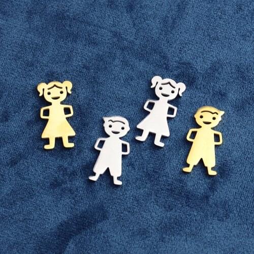 5pcs/Lot Stainless Steel Boy Girls Charms Family Figure Pendants for DIY Jewelry Making Accessories