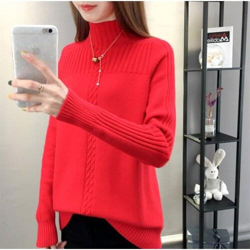 Autumn Winter Turtleneck Knitted Sweater Women Long Sleeve Pullover Thick Warm Solid Pull Femme Harajuku Loose Ladies Tops A472