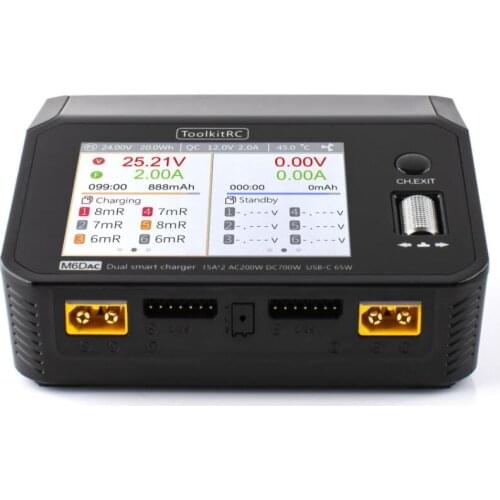 ToolkitRC M6DAC AC 200W DC 700W 15A*2 USB-C 65W QC3.0 Dual Channel Smart Lipo Battery Charger Discharger for 1-6S Lipo Battery