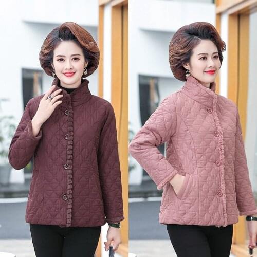 High-end Down Cotton Coat Jacket Middle-aged Womens Coats Autumn Winter Plus Velvet Thick Warm Elegant Outwear Mother dress