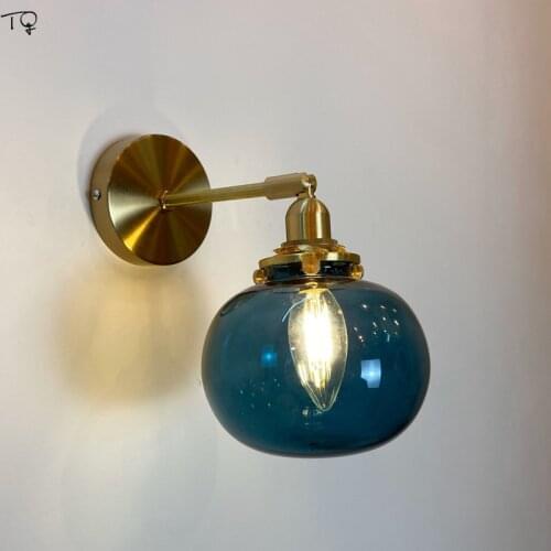 Japanese Ins Atmosphere Romantic Brass Glass Wall Lamp Led Simple Individual Bathroom Lights Bedside Bedroom Lamp Background Bar