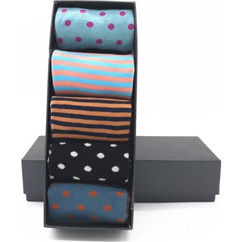 MYORED 5 pair/lot mens socks dot & striped bright color funny socks multi-colored long socks for men business casual dress gift