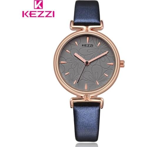 Kezzi Retro Lady Flower Dial Leather Watch Woman Waterproof Quartz Wristwatches Dress Watches Fashion Montre Femme Gift