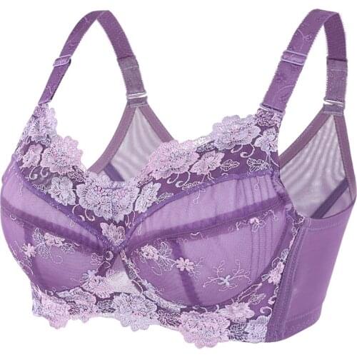 Womens Floral Embroidered Minimizer Full Coverage Bra Lightly Lined Underwire bra 34 36 38 40 42 44 46 48 B C D E F G H