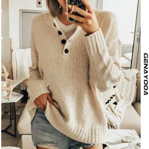 Genayooa Casual Button Pullover Sweater Women Tops Long Sleeve Autumn Winter 2021 Fashion Korean Jumper Chic Ladies Sweaters
