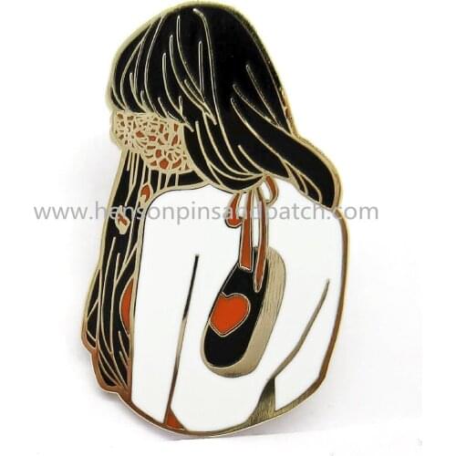 Custom gold metal hard enamel girl club badge with charm and Deluxe pin
