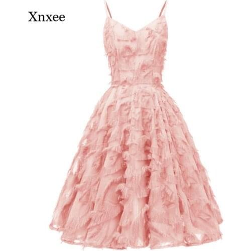 2021 Luxury Tassel Dress Red Knee Length Cocktail Party Dresses A Line Formal V Neck Gown Sexy Sleeveless Robe Clothing