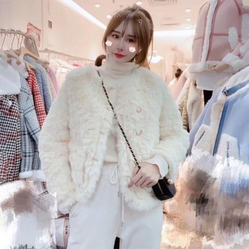 2021 Autumn Winter Women Faux Rabbit Fur Coat Lady Casual Warm Solid Plush Jacket Female Luxury Loose Motorcycle Outerwear M355
