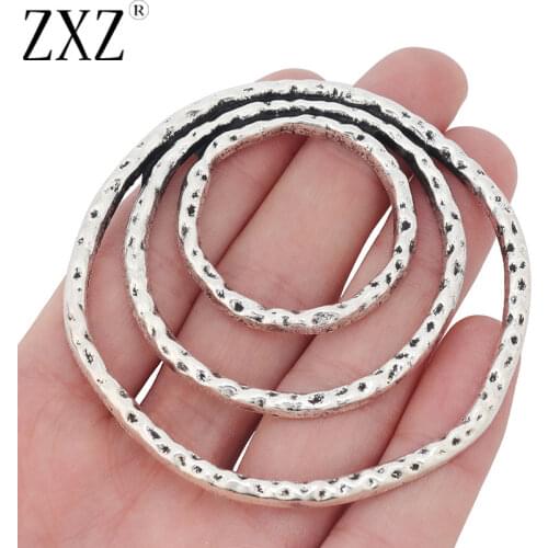 ZXZ 2pcs Large Hammered Metal 3 Rings Circles Boho Charms Pendants for Jewelry Making Findings 70mm