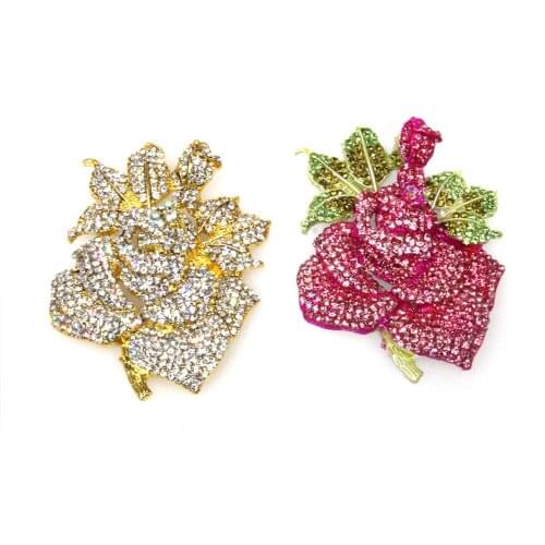 10pcs/lot Women Beautiful Elegant Wedding Gold Tone Rose Flower Pink Rhinestone Crystal Pin Brooch
