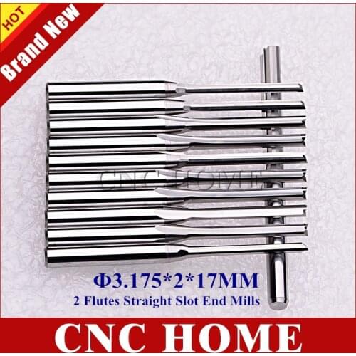 10pcs 3.175mm CED 2mm CEL 17mm Straight Slot Bit Wood Milling Cutter CNC Solid Carbide Two Double Flute Bits CNC Router Bits