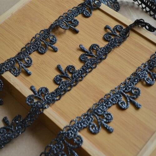 2 Meters/lot 4.8cm Width Flower Floral Custom Design Wedding Dress Embroidery Black Silver Lace Trim for Clothing Decoration