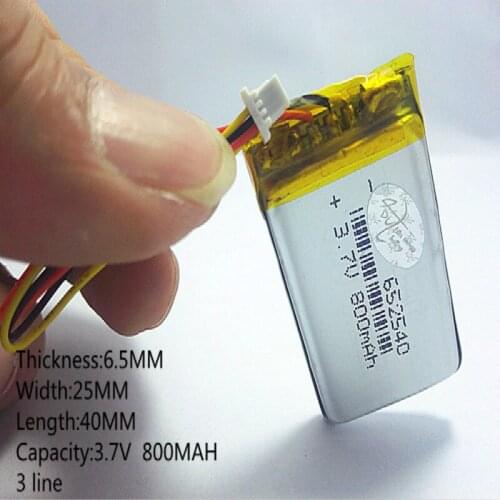 3 line lithium polymer core MODEL 652540 Li-Polymer 3.7v 800mah 1.7wh tachograph common rechargeable batteries