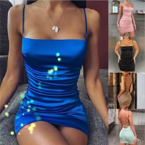 Mini Satin Dress Tight-Fitting Tube Top Short Skirt Pleated Sexy Solid Color Suspender Halter Short Skirt Fashionable Hip Dress