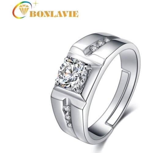 BONLAVIE Silver S925 Silver Zircon Open Ring Mens Ring Wedding Bands Square Ring
