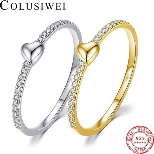 Colusiwei Hight Quality 925 Sterling Silver Twinkling Zirconia Love Heart Classic Ring for Women Stackable Wedding Rings Jewelry