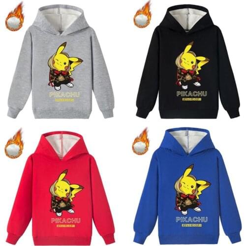 Pikachu Baby Thick Warm Hoodies Jacket Kids Clothes Boys Girls Cartoon Pokemon Winter Fur Coat Children Outerwear Girls Cotton