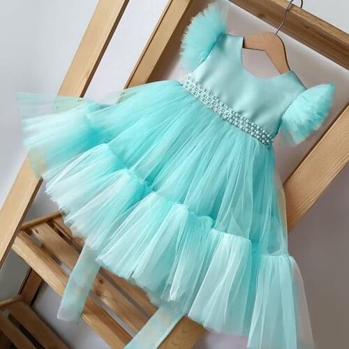 Kids Party Dresses for Little Girls Soild Bow-Knot Birthday Clothes for Wedding Girl Formal Tutu Dress 4-10 Y Christmas Dresses
