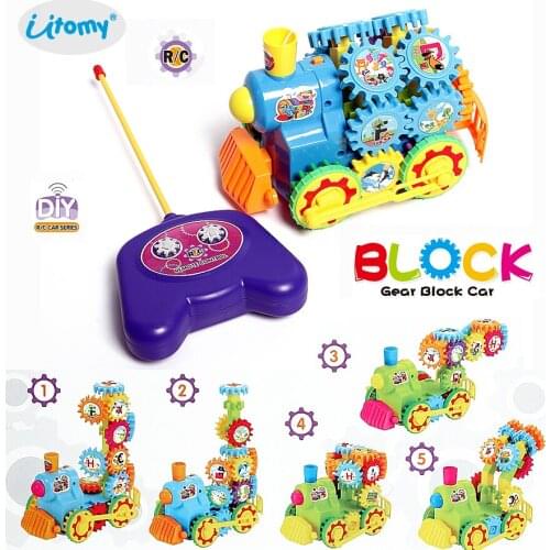 Diy Gear Electric Block RC Car PlaySets 41-47pcs Educational DIY Bricks Remote Control Car Model Toys with sound and light