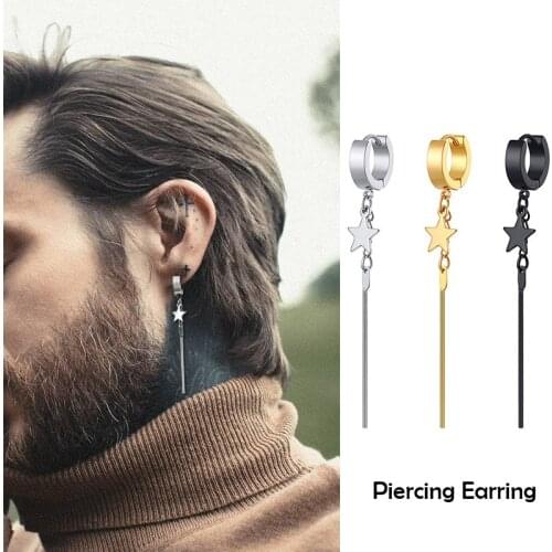 LONG BAR DROP DANGLE STAR EARRINGS STAINLESS STEEL CELESTIAL COMET HUGGLE EARRINGS FOR MEN WOMEN JEWELRY