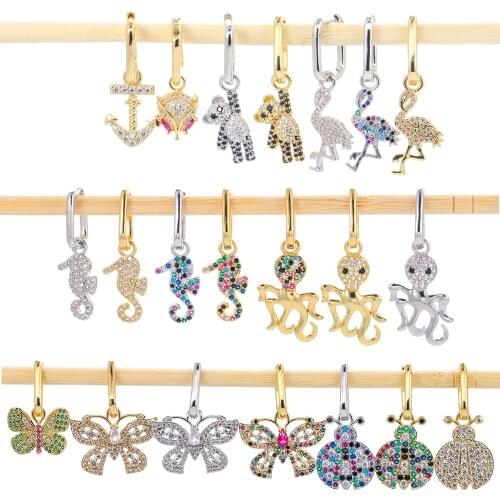 EYIKA 1 Piece Trendy Women DIY Square Circle Earring Mix Color Zircon Animal Handmade Single Earring Paper Clip Butterfly Bear