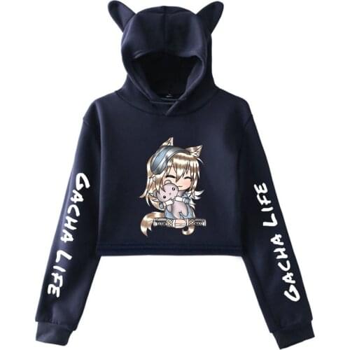 Hot Game Gacha Life Crop Cat Ear Hoodie Sweatshirts Women Girl Pullover Kawaii Harajuku Tracksuit Hip Hop Hight Quality Clothing