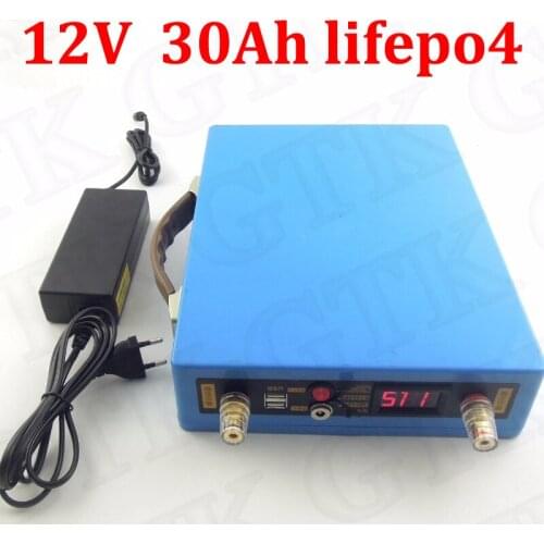 GTK Lifepo4 12v 30ah usb ports for inverter Fish finder LED miner safety light Monitor Portable DVD and VCD player +3A Charger